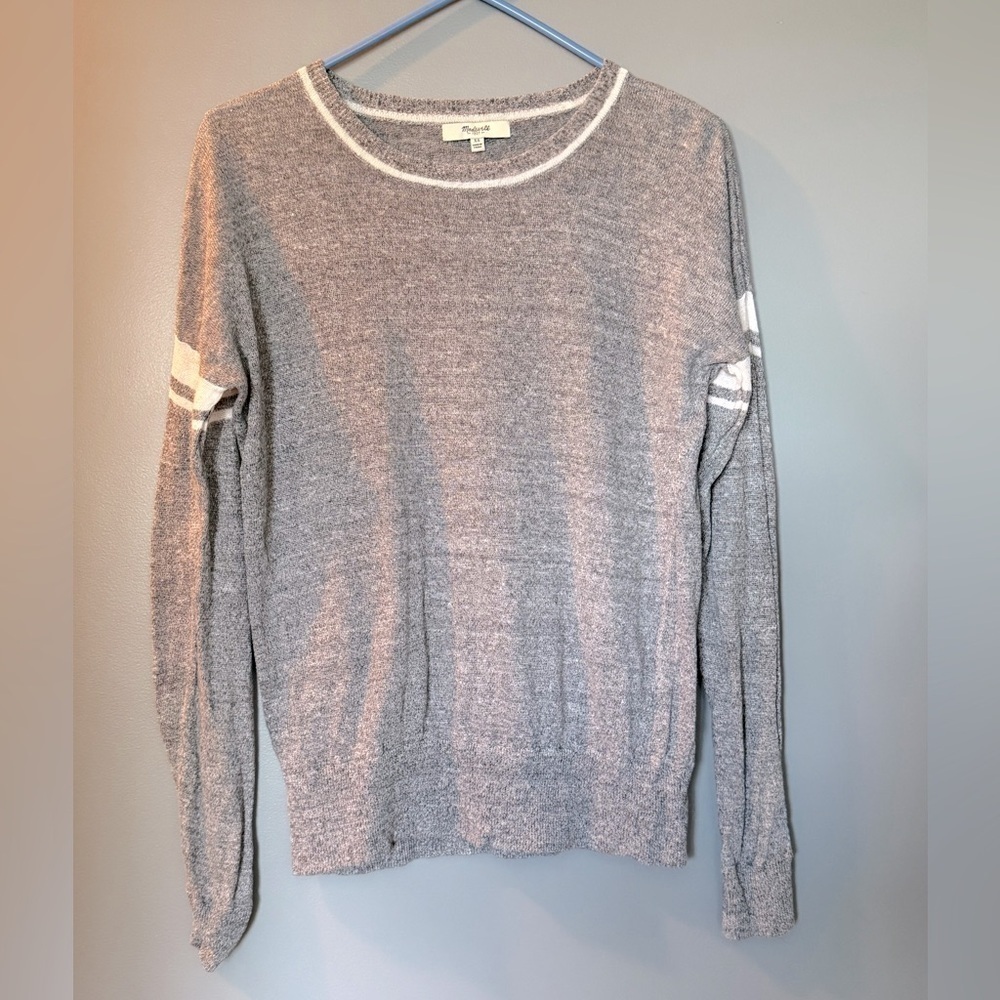 Madewell Varsity Inset Stripe Linen Lightweight Sweater Womens Sz XS